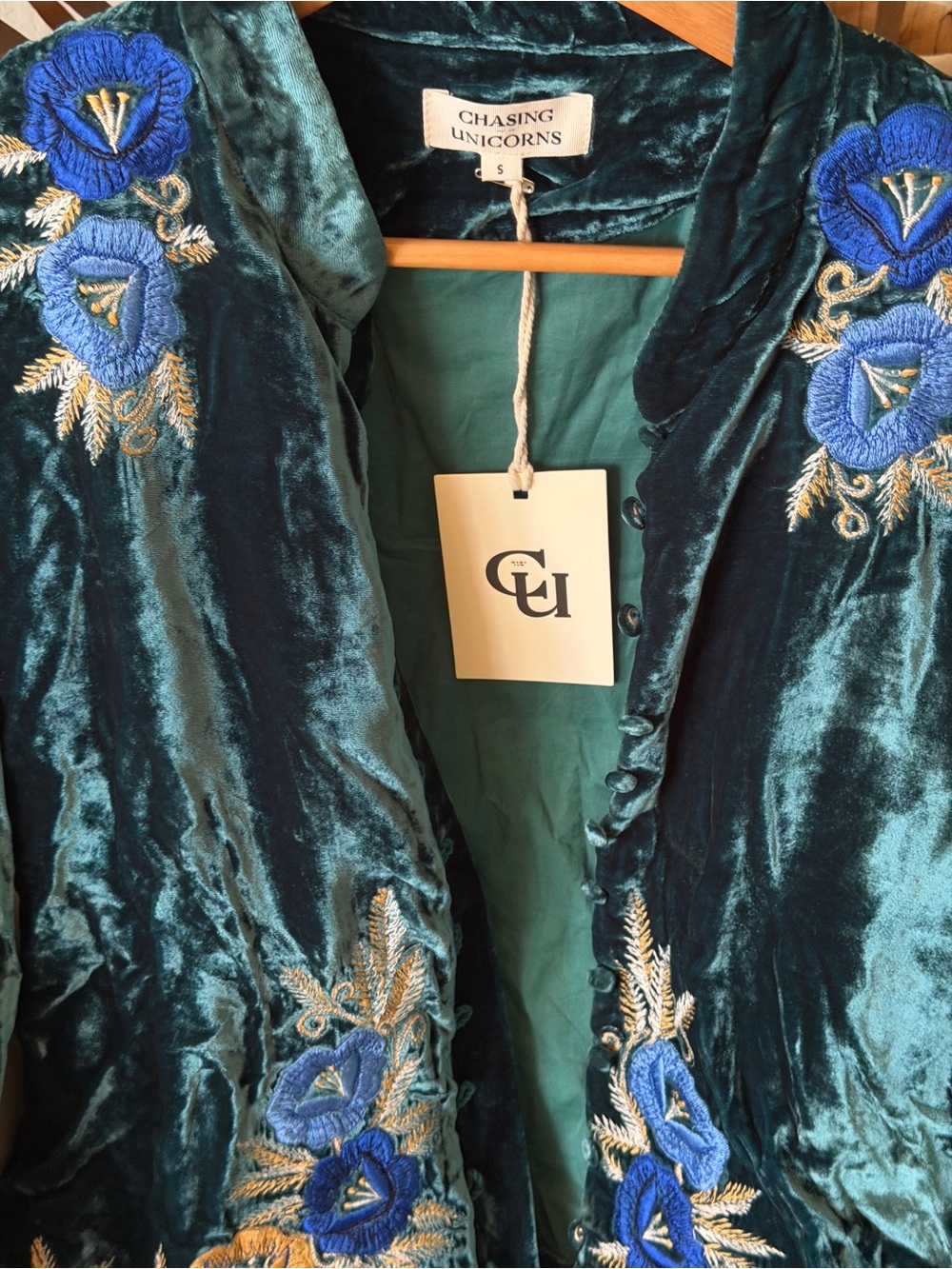 Chasing Unicorns 'Riders On The Storm' Velvet Jacket - Emerald - Small - NWT - Picture 12 of 16